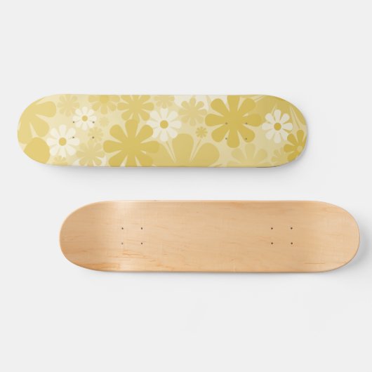 Retro 60s 70s Aesthetisch Floral Pattern in Mustar Persoonlijk Skateboard (Horizontaal)