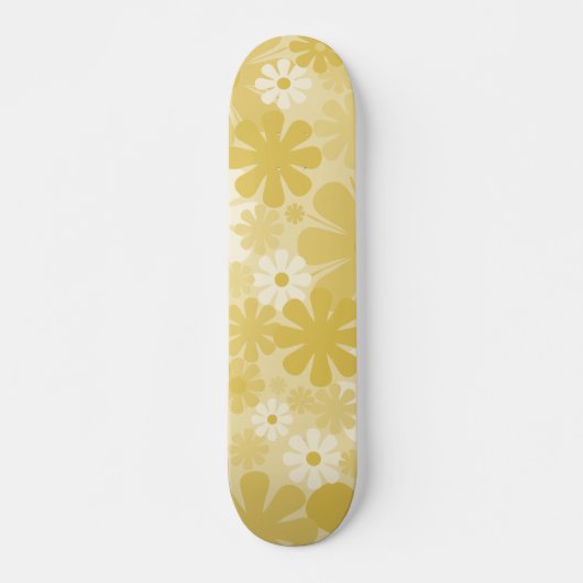 Retro 60s 70s Aesthetisch Floral Pattern in Mustar Persoonlijk Skateboard (Voorkant)