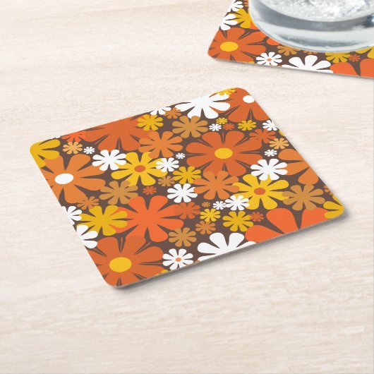 Retro 60s 70s Aesthetisch Floral Pattern Kartonnen Onderzetters (Schuin)