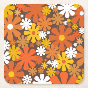 Retro 60s 70s Aesthetisch Floral Pattern Kartonnen Onderzetters
