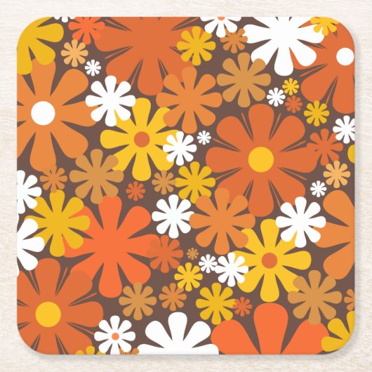 Retro 60s 70s Aesthetisch Floral Pattern Kartonnen Onderzetters (Voorkant)
