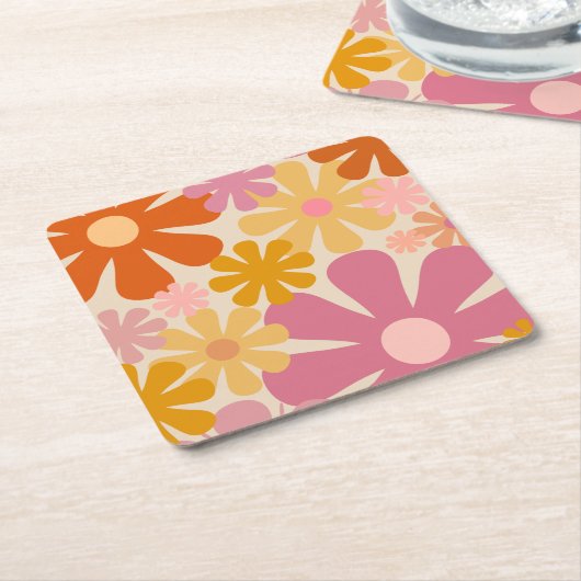 Retro 60s 70s Aesthetisch Floral Pattern Kartonnen Onderzetters (Schuin)