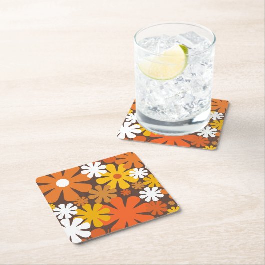Retro 60s 70s Aesthetisch Floral Pattern Kartonnen Onderzetters (Insitu)