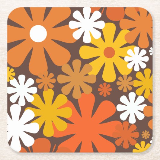 Retro 60s 70s Aesthetisch Floral Pattern Kartonnen Onderzetters (Voorkant)