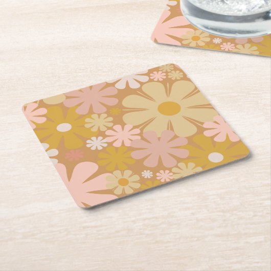 Retro 60s 70s Aesthetisch Floral Pattern Kartonnen Onderzetters (Schuin)