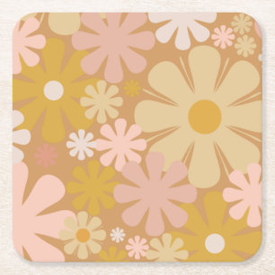 Retro 60s 70s Aesthetisch Floral Pattern Kartonnen Onderzetters