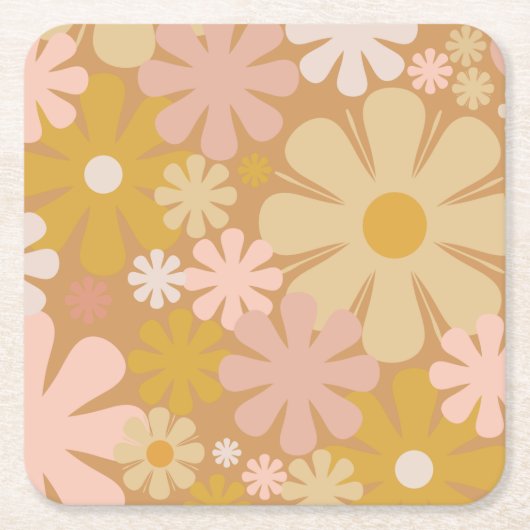 Retro 60s 70s Aesthetisch Floral Pattern Kartonnen Onderzetters (Voorkant)