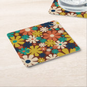 Retro 60s 70s Aesthetisch Floral Pattern Kartonnen Onderzetters (Schuin)