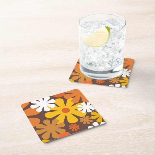 Retro 60s 70s Aesthetisch Floral Pattern Kartonnen Onderzetters (Insitu)