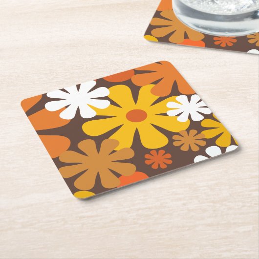 Retro 60s 70s Aesthetisch Floral Pattern Kartonnen Onderzetters (Schuin)