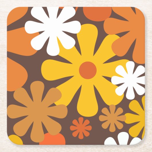 Retro 60s 70s Aesthetisch Floral Pattern Kartonnen Onderzetters (Voorkant)