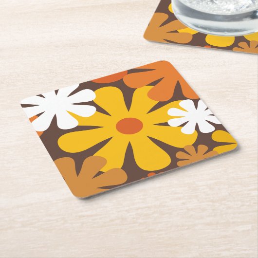 Retro 60s 70s Aesthetisch Floral Pattern Kartonnen Onderzetters (Schuin)