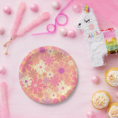 Retro 60s 70s Aesthetisch Floral Pattern Papieren Bordje (Feest)