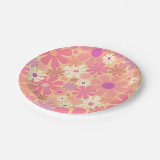 Retro 60s 70s Aesthetisch Floral Pattern Papieren Bordje (Gekanteld)