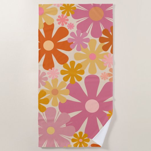 Retro 60s 70s Aesthetisch Floral Pattern Strandlaken (Voorkant)