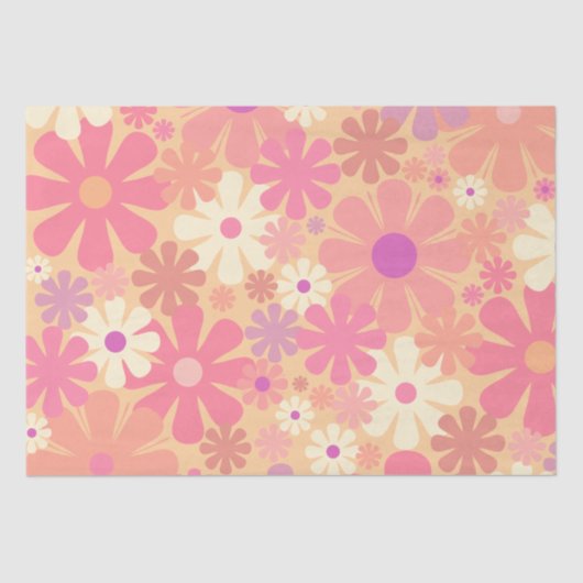 Retro 60s 70s Aesthetisch Floral Pattern Tissuepapier (Voorkant)