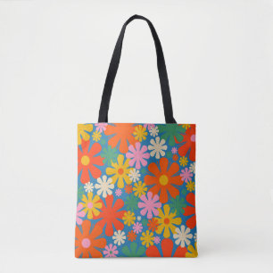 Retro 60s 70s Aesthetisch kleurrijk flessenpatroon Tote Bag