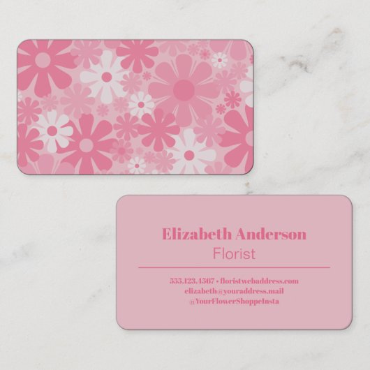 Retro 60s 70s Aesthetisch roze Floral Pattern Visitekaartje (Voorkant / Achterkant)