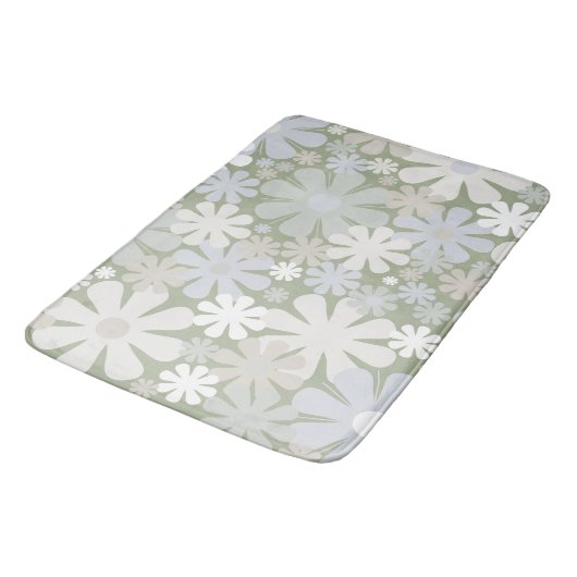 Retro 60s 70s Aesthetische Floral Pattern Sage Gre Badmat (Gekanteld)