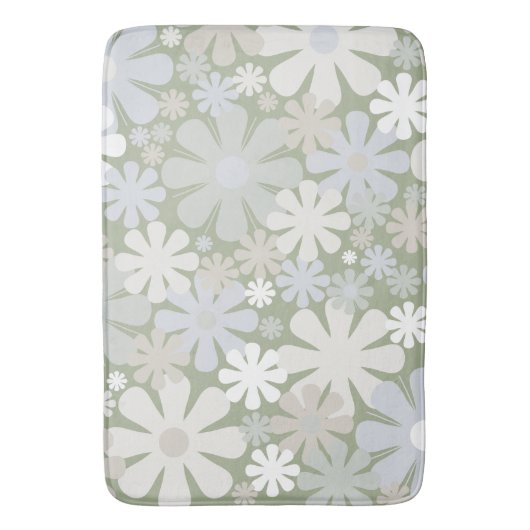 Retro 60s 70s Aesthetische Floral Pattern Sage Gre Badmat (Voorkant Verticaal)