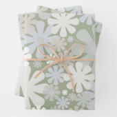 Retro 60s 70s Aesthetische Floral Pattern Sage Gre Inpakpapier Vel (In situ)