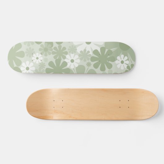 Retro 60s 70s Aesthetische Floral Pattern Sage Gre Persoonlijk Skateboard (Horizontaal)