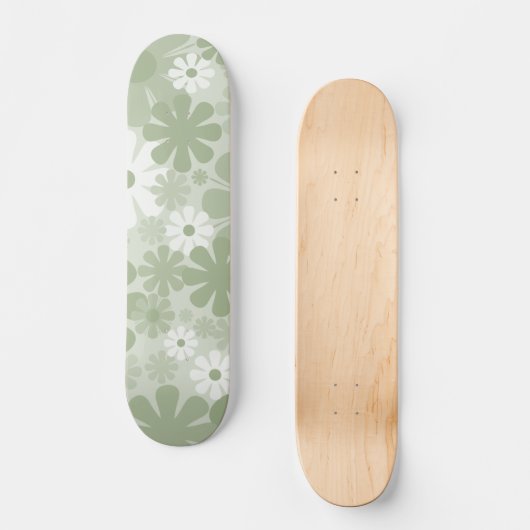 Retro 60s 70s Aesthetische Floral Pattern Sage Gre Persoonlijk Skateboard (Voorkant)