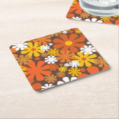 Retro 60s 70s Aesthetische Floral Pattern Square P Kartonnen Onderzetters (Schuin)
