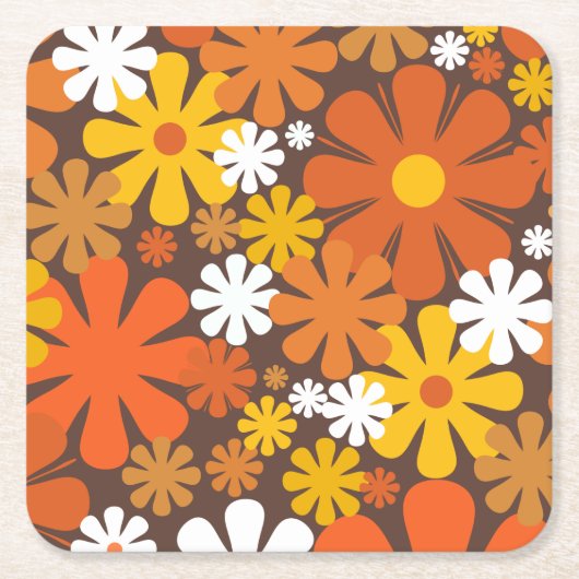 Retro 60s 70s Aesthetische Floral Pattern Square P Kartonnen Onderzetters (Voorkant)