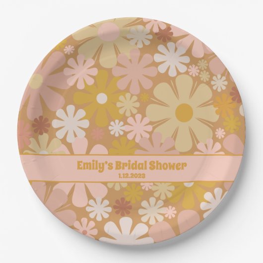 Retro 60s 70s Aesthetische Floral Personalized Papieren Bordje (Voorkant)