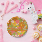 Retro 60s 70s Aesthetische Floral Persoonlijke Gro Papieren Bordje (Feest)