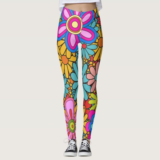 Retro 60s 70s Bloem Leggings (Voorkant)