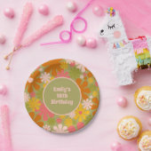 Retro 60s 70s Bloemen Gepersonaliseerde Verjaardag Papieren Bordje (Feest)