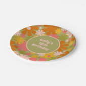 Retro 60s 70s Bloemen Gepersonaliseerde Verjaardag Papieren Bordje (Gekanteld)