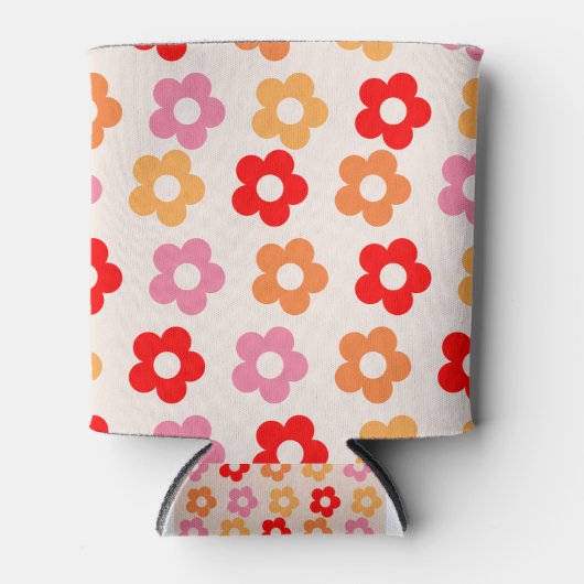 Retro 60s 70s bloemen hippie blikjeskoeler (Voorkant)