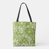 Retro 60s 70s Bloemen Lime Groen Bloempatroon Tote Bag (Achterkant)