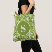 Retro 60s 70s Bloemen Lime Groen Bloempatroon Tote Bag (Dichtbij)