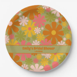 Retro 60s 70s esthetische gebloemde gepersonalisee papieren bordje