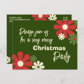 Retro 60s 70s Floral Kerstparty Uitnodiging (Voorkant / Achterkant)