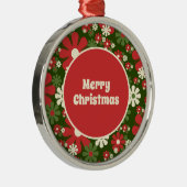 Retro 60s 70s Floral Merry Kerstmis Metalen Ornament (Rechts)