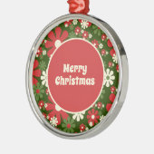 Retro 60s 70s Floral Merry Kerstmis Metalen Ornament (Links)