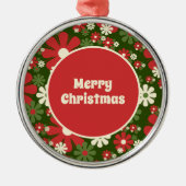 Retro 60s 70s Floral Merry Kerstmis Metalen Ornament (Voorkant)