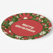 Retro 60s 70s Floral Merry Kerstmis Papieren Bordje (Gekanteld)