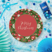 Retro 60s 70s Floral Merry kerstscript Papieren Bordje (Feest)