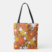 Retro 60s 70s Floral Oranje Brown Pattern Tote Bag (Achterkant)