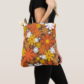 Retro 60s 70s Floral Oranje Brown Pattern Tote Bag (Dichtbij)