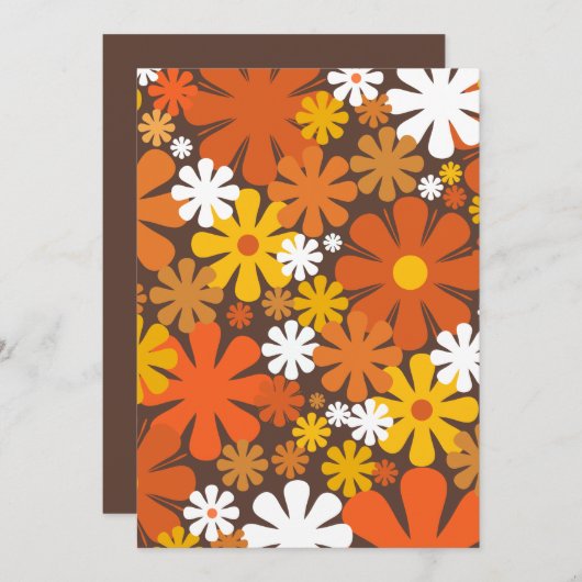 Retro 60s 70s Floral Pattern Oranje en Brown Kaart (Voorkant / Achterkant)