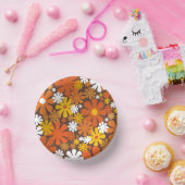 Retro 60s 70s Floral Pattern Oranje en Brown Papieren Kommen (Feest)