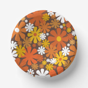 Retro 60s 70s Floral Pattern Oranje en Brown Papieren Kommen