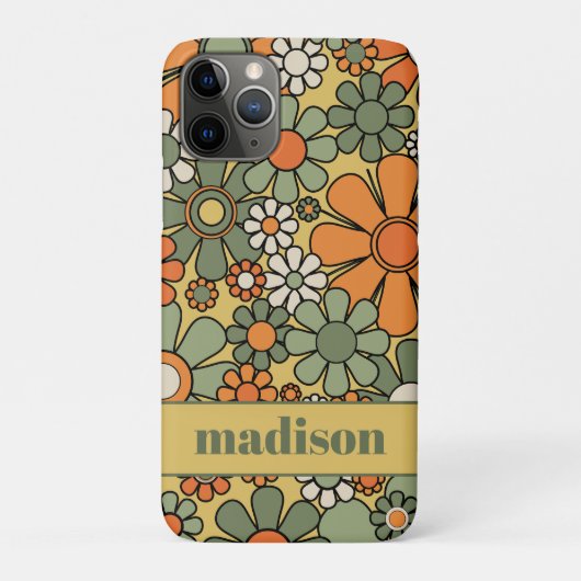 Retro 60s 70s Floral Pattern Personalized Case-Mate iPhone Case (Achterkant)